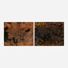 Aaron Young, When we do right, nobody remembers. When we do wrong, nobody forgets (diptych), blowtorch and acrylic on canvas