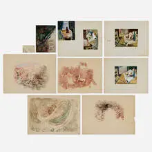 Sari Deines, Nine works, c. 1938, watercolor on board; graphite on paper; watercolor on paper; gouache on paper