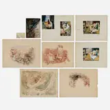 Sari Deines, Nine works, c. 1938, watercolor on board; graphite on paper; watercolor on paper; gouache on paper