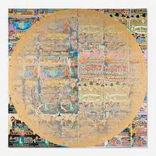 Michael DeLucia, A Pure Noise, 2012, found posters and construction enamel on oriented strand board