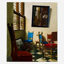 George Deem, Vermeer's Moving, 1976, oil on canvas