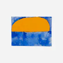 Suzan Frecon, and orange bluebird blue, 2020, watercolor on old Indian ledger paper