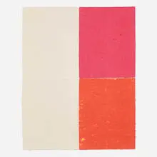 Ethan Cook, Two whites, pink, orange with yellow speckles, 2020, handmade pigmented paper in four parts dry-mounted to backing board