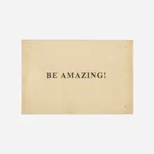 Sylvie Fleury, BE AMAZING!, 2003, brass plaque and brass rails