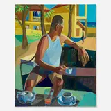 Mikey Yates, Coffee with Tito Jo, 2021, oil and acrylic on canvas