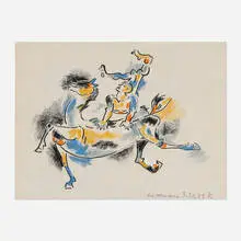 Claire Falkenstein, Performance, 1989, pencil, ink and pastel on paper