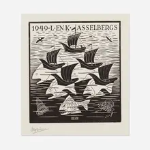 M. C. Escher, New Year's greeting card, L. and K. Asselberg, 1948, woodcut