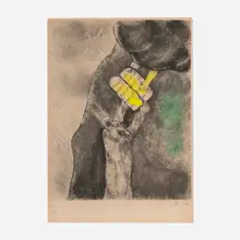 Marc Chagall, Moïse reçoit les tables de la Loi (from La Bible series), 1931-39, etching and aquatint with hand-coloring on Arches