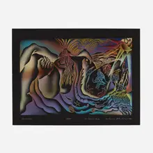 Judy Chicago, The Creation (from The Birth Project portfolio), 1985, screenprint in colors on black Arches