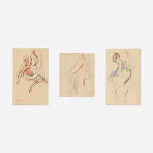 Henry Keller, Three dancer studies, graphite and pastel on paper
