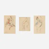 Henry Keller, Three dancer studies, graphite and pastel on paper