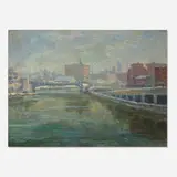 Jess Hobby, City River Scene, oil on canvas