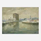 Jess Hobby, City River Scene, oil on canvas