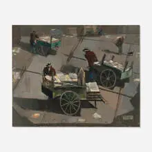 Stephan Chizmarik, Street Scene - Detroit (Push Carts), c. 1938, oil on Masonite