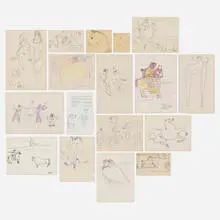 John Graham, Collection of seventeen drawings, ballpoint pen, pencil or colored pencil on paper