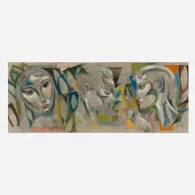 Leon D'Usseau, Three Heads, c. 1957, oil on board