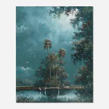 Sam Newton, Moonlit Landscape, oil on canvas board