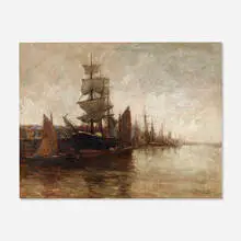 Rudolf Guba, Untitled (Harbor Scene), oil on canvas
