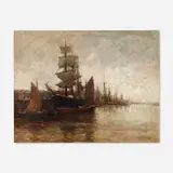 Rudolf Guba, Untitled (Harbor Scene), oil on canvas