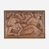 Enid Bell, Man and Woman, carved wood relief