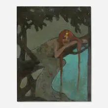 Clara D Davidson, Red Haired Woman in Tree, c. 1940, oil on board