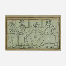 Enid Bell, Subway Riders, ink on paper