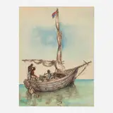 Philip Reisman, Shipboard Haircut, Haiti, watercolor on paper