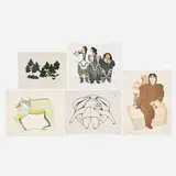 Pitaloosie Saila, Five works, 1986- 91, lithograph in colors on Somerset; lithograph in colors on Arches 88; stonecut; lithograph in colors on Arches
