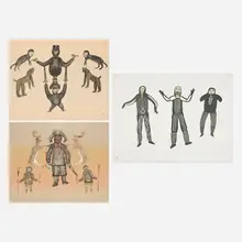 Three works by Osoochiak Pudlat, lithograph in colors, sold Jul 2025