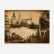 Charles A. Barker, Skyline - Detroit, c. 1930, etching and aquatint