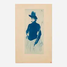 Louis Auguste Mathieu Legrand, La femme au parapluie, c. 1887, etching in colors