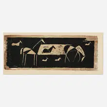 Ewald Mataré, Pferde auf der Weide (Fünf, Eigentlich Sieben Pferde), 1935, woodcut in colors