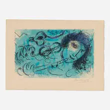 Marc Chagall, Le joueur de flute, 1957, lithograph in colors