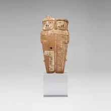 Tembladera Chavin, Whistle in the form of two figures, slip-decorated earthenware with incised decoration and cinnabar highlights