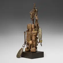 Dogon, Power object, carved wood, iron, stone