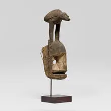 Dogon, Mask with bird, carved wood, pigment, rope