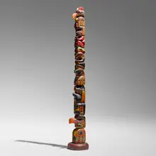 Model totem pole by Northwest Coast Native American, carved and painted wood, sold Apr 2026