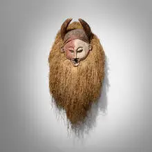 Holo, Circumcision mask, carved wood, pigment, raffia