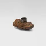 Tlingit, Effigy pipe with carved frog, wood, metal