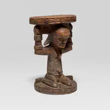 Luba, Caryatid stool, carved wood