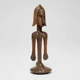 Bamana, Female ancestor stopper for vessel, carved wood, copper