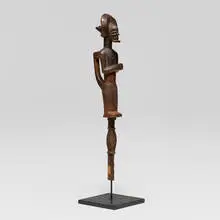 Chokwe, Figural prestige staff, carved wood, nails