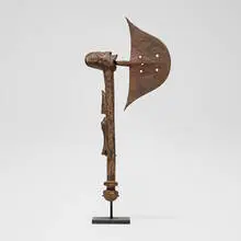 Pende, Ceremonial axe, carved wood, iron
