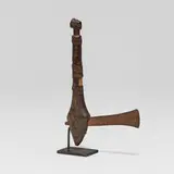 Luba, Ceremonial adze, carved wood, iron, leather