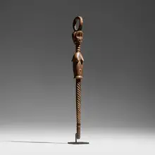 Dan, Janus staff, carved wood, kaolin, pewter
