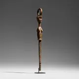 Dan, Janus staff, carved wood, kaolin, pewter
