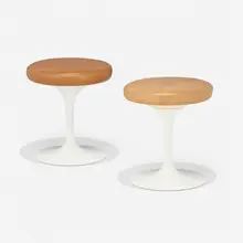 Eero Saarinen, Tulip stools, set of two, lacquered aluminum, leather upholstery
