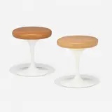 Eero Saarinen, Tulip stools, set of two, lacquered aluminum, leather upholstery