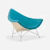 Coconut chair by George Nelson & Associates, 1956, Alexander Girard Hopsack upholstery, molded fiberglass, chrome-plated steel, sold Feb 2026