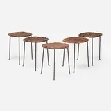 Stools, set of five by Lila Swift and Donald Monell, c. 1955, leather, rope, enameled steel, sold Feb 2026